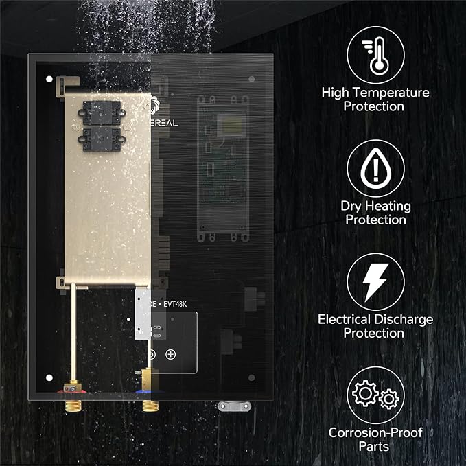 Airthereal Electric Tankless Water Heater 18kW, 240Volts - Endless On-Demand Hot Water - Self Modulates to Save Energy Use - Small Enough to Install Anywhere - for 2 Showers, Evening Tide series
