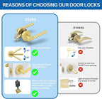 Amerdeco 1 Pack Brushed Gold Door Handles Interior, Knurled Passage Door Handles,Gold Door Lever for Bedroom or Bathroom,Reversible Keyless for Left Right Handed Doors AM0027