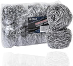 Brheez Stainless Steel Cleaner Scouring Pads [12 Pack] - Industrial & Commercial Strength Large Cleaning Supplies Dish Sponge - Individually Wrapped 50 Gram