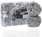 Brheez Stainless Steel Cleaner Scouring Pads [12 Pack] - Industrial & Commercial Strength Large Cleaning Supplies Dish Sponge - Individually Wrapped 100 Gram