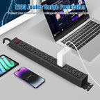 HHSOET Rotating Mountable Power Strip, 12 Outlet Wall Mount Surge Protector, Metal Heavy Duty and Versatile Outlet Strip, Stylish Appearance, Sturdy and Durable, 15ft Power Cord.(Black)