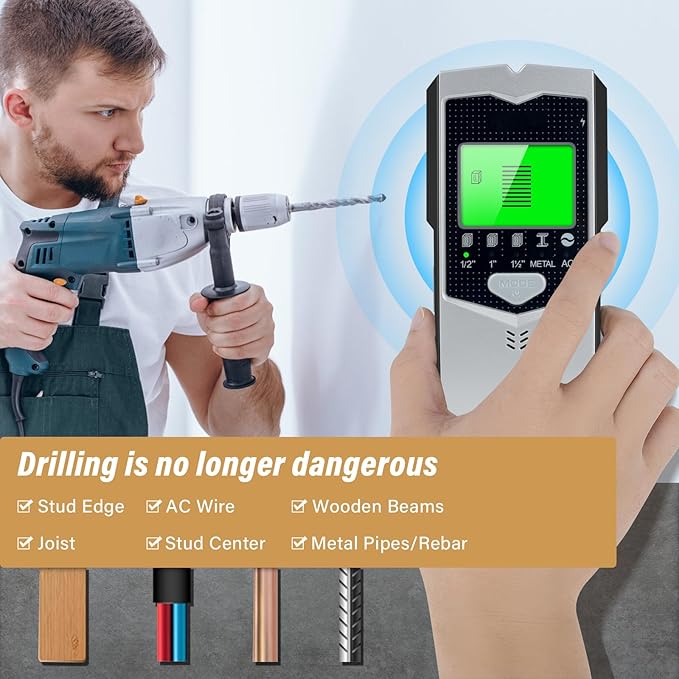 Stud Finder Wall Scanner, Upgraded 5 in 1 Electronic Metal Wood AC Wire Detector with Smart Sensor, LCD Display &Audible Alarm,Stud Beam Finders for the Center and Edge of Stud Metal Joist Pipe