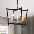 Black Gold Chandelier Light Fixture, Geometric Modern Farmhouse Pendant Light for Dining Living Room Entryway Kitchen Island Bedroom Chandelier, 5 Lights Metal Hanging Ceiling Light, 20 Inch