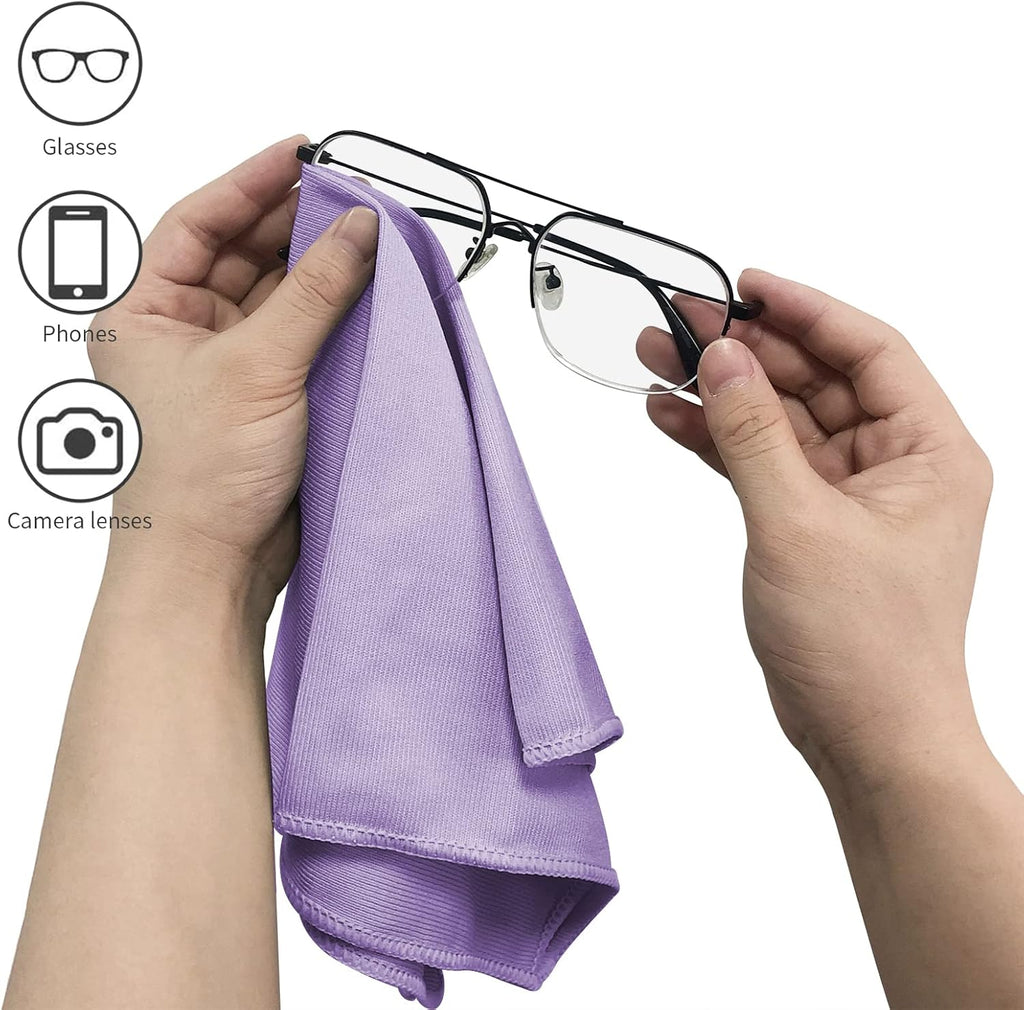 6 Pack Microfiber Glass Cleaning Cloth, 16 Inch X 16 Inch, Lint Free Quickly Clean Window, Glasses, Windshields, Mirrors, and Stainless Steel, Purple