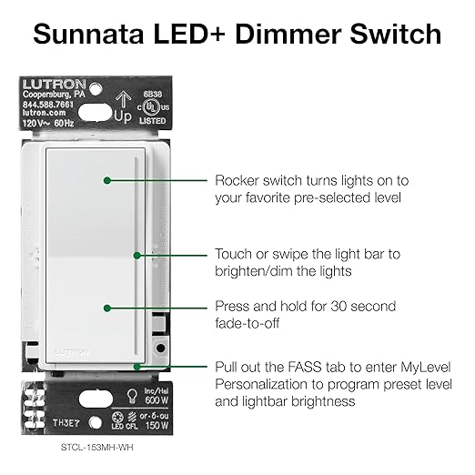 Lutron Sunnata Touch Dimmer Switch, LED+ Advanced Technology for LED and Incandescent, 3 Way/Multi Location, STCL-153MS-WH-3, White (3-Pack)