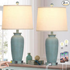 25" Farmhouse Jar Table Lamps Set of 2, 3 Way Touch Control Rustic Bedside Lamps with USB A+C Ports & AC Outlet, Pot Nightstand Lamps for Bedroom Living Room (LED Bulbs Included)