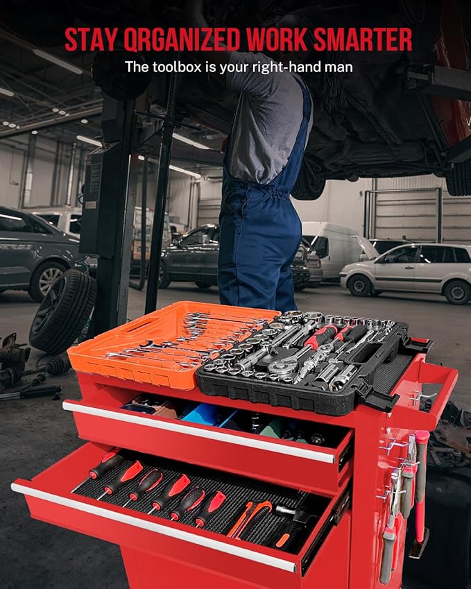 2 in 1 Tool Chest with 8 Drawers, Tool Cart with 7 Organizer Tray Divider Set & Wheels, Large Rolling Tool Box Organizer for Garage, Workshop, Home Crafts