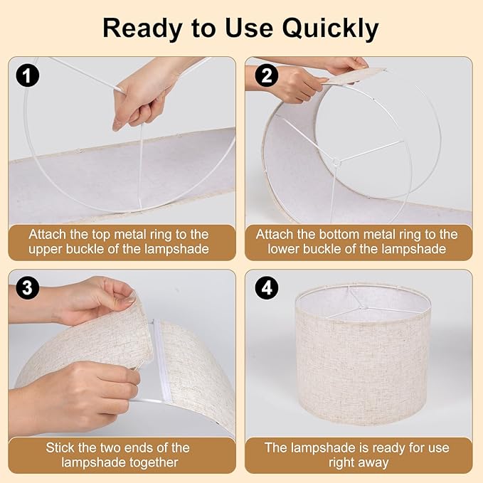 Lamp Shades Set of 2, Beige Linen Lampshade, 13" Top X 13" Bottom X 10" High, Easy Assembly, Minimalist Drum Lamp Shades for Floor Lamps Table Lamps, Create Soft Calming Ambiance