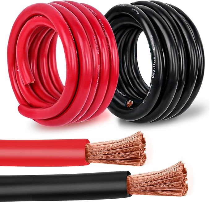 2 Gauge Battery Cable Copper Wire, 10FT Red+10FT Black 2 AWG Welding Cable Standard USA OFC Wire for Automotive, Battery, Solar, Marine and Generator