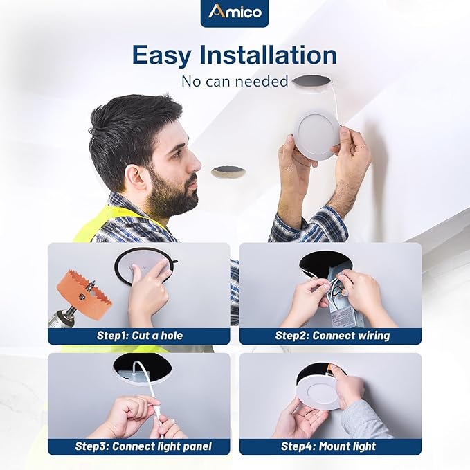 Amico 36 Pack 4 Inch 5CCT Ultra-Thin LED Recessed Light with Junction Box, 2700K/3000K/3500K/4000K/5000K Selectable, 10W Eqv 60W, Dimmable Can-Killer Downlight, 700LM High Brightness Downlight-ETL&FCC