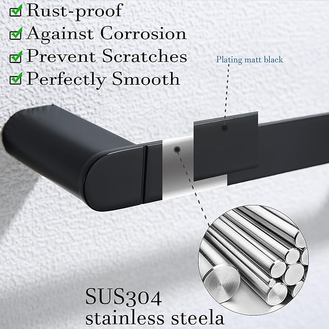 RANDOM Matte Black Towel Bar Rack Holder Rod 18 inch Hand Towel Holder for Bathroom Kitchen Heavy Duty Hardware Accessories Wall Mount Contemporary Hotel Style.96026-2-18MB