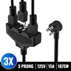 Outdoor Extension Cord 30 Ft with 3 Outlets, 14/3 SJTW 3 Prong Grounded Power Cord, 14 Gauge 14AWG Heavy Duty Power Cable, ETL Listed, 15 Amp 125 V 1875 W-Multiple Outlets for Indoor/Outdoor-Black