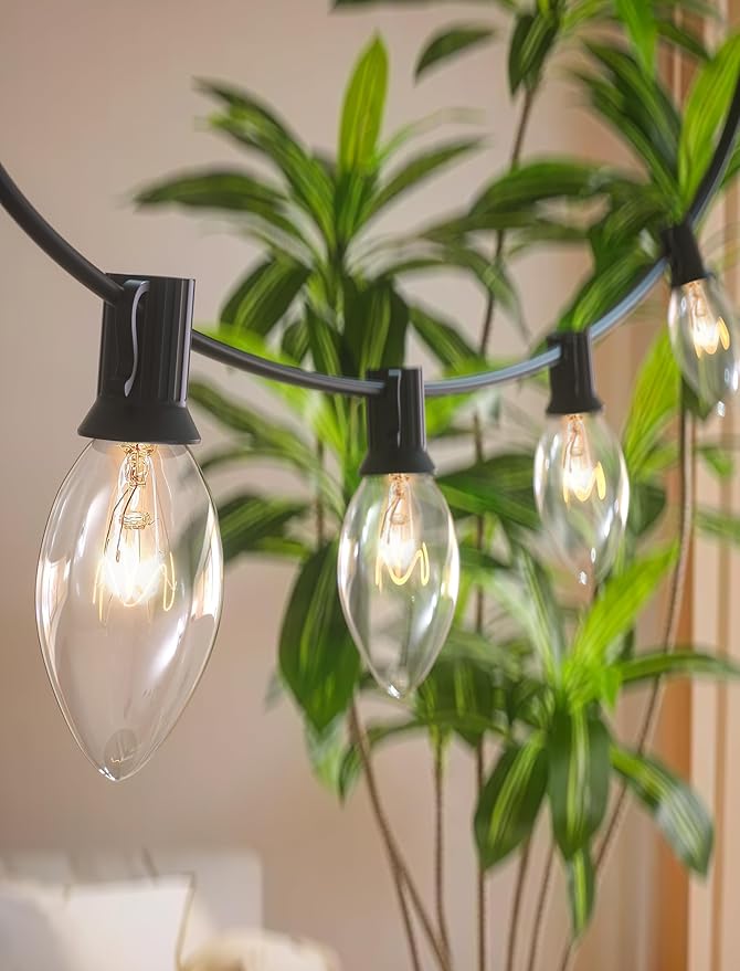 25 Pack C9 Replacement Bulbs, 7W Incandescent Clear Night Light Bulbs for Outdoor String Lights, Clear Christmas Bulbs for Porch, Patio, Garden, Wedding Decor, Warm White, E17 Intermediate Base