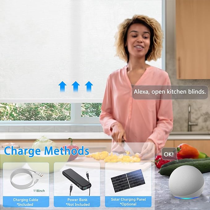 Motorized Blinds with Remote Cordless Automatic Motorized Shades Custom Blinds for Windows Smart Curtains Compatible with Alexa Google Home(Light Filtering Cloud White,W26 x H72in)