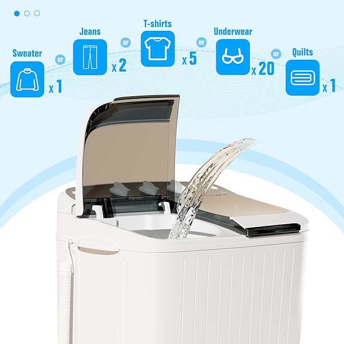 Superday Portable Washing Machine, 17.6lbs Mini Washing Machine and Spin Dryer Combo, Mini Twin Tub Laundry Machine for Camping, Apartments, Dorms, College Rooms, RV, Delicates, Grey