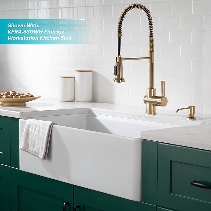KRAUS Britt Commercial Style Pre-Rinse Kitchen Faucet with Deck Plate in Brushed Gold, KPF-1690BG