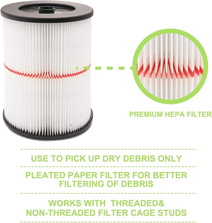1 Pack 9-17816 Filter for Craftsman Shop Vac Filter Wet/Dry Cartridge Filter Replacement fit 5/6/8/12/16/32 Gallon & Larger Vacuum Cleaner
