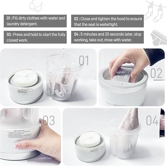 Portable Mini Washing Machine | Compact Deep Cleans Underwear, Baby Clothes, Small Laundry | Lightweight for Apartment, Dorm, Hotel, Travel & Camping | Quiet Energy-Efficient (White)