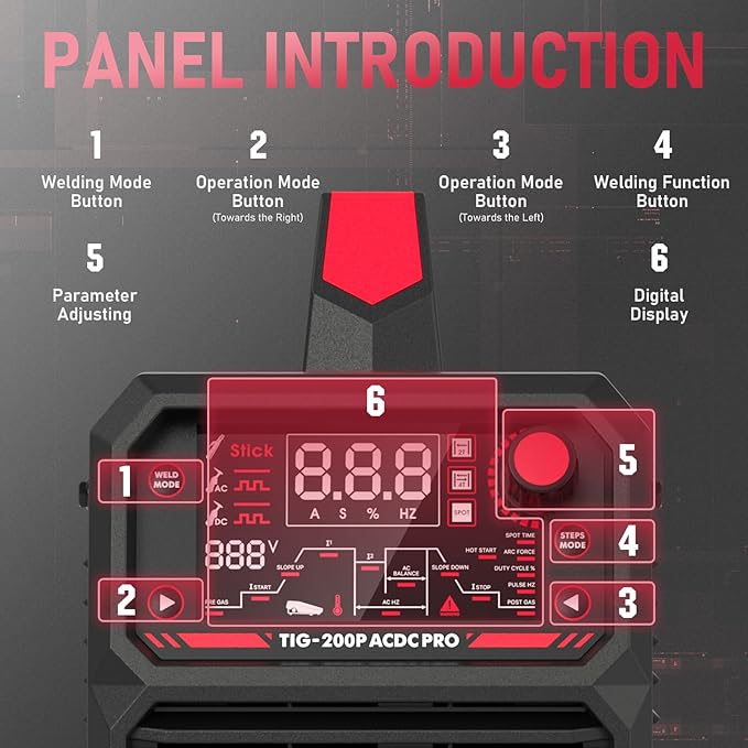 YESWELDER 200A AC/DC Aluminum Tig Welder with Pulse Large LED Display, Digital Inverter STICK/TIG 110/220V Dual Voltage TIG Welding Machine TIG-200P ACDC