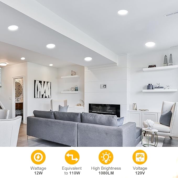 24 Pack Canless Recessed Lighting 6 Inch LED Ceiling Lights, 6000K Daylight, 1050LM High Brightness LED Lights, 12W 110W Eqv, Ultra-Thin Can Light