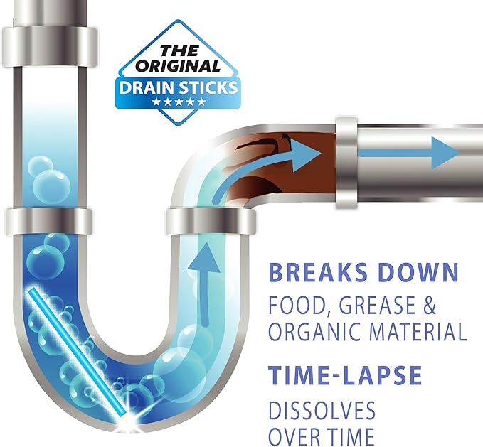 SANI 360° Sani Sticks Drain Cleaner and Deodorizer, 48 Count, Unscented Enzyme Pipe Cleaners, Eliminate Odors, Prevent Clogged Drains, Safe for Sinks, Bathtub Drains, Septic Tanks