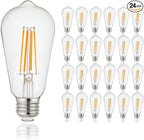 Depuley LED Light Bulbs E26: Chandelier Lights Bulb 6W Equivalent 60W - Edison Vintage Bulbs Warmlight 2700K ST58 Clear Glass Bulb 800 LM 80+CRI Non-Dimmable 24-Pack