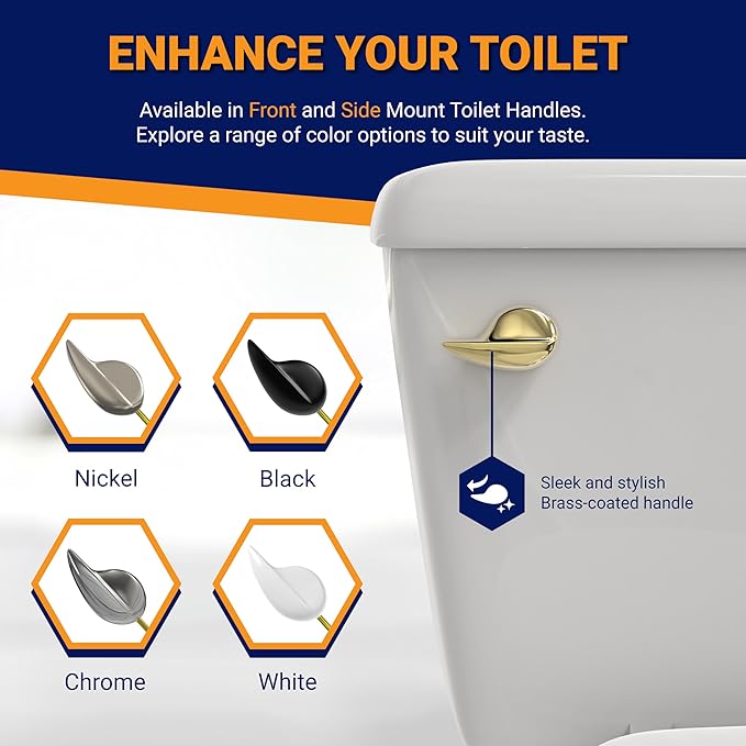 Universal Toilet Handle Lever Replacement - Toilet Flusher Replacement, Front Mount Toilet Tank Lever Fits Most Toilet Tanks - Efficient and Easy to Install Toilet Handle Replacement - Brass Polished