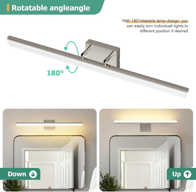 Brushed Nickel Vanity Light 31.5", 24W LED Dimmable Bathroom Light Bar with Adjustable Angle & 5CCT – Modern Long Wall Fixture for Bathroom, Powder Room, Bedroom, Apartment, Hotel