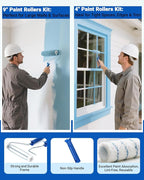 Paint Roller Kit with Extension Pole 2 to 4FT, All-in-One Wall Painting Tools Kit Paint Rollers Cover and Paint Roller Frame, Paint Brushes Set for House Painting - 30 Piece Sets