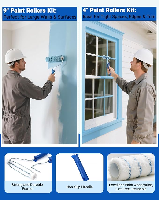 Paint Roller Kit with Extension Pole 2 to 4FT, All-in-One Wall Painting Tools Kit Paint Rollers Cover and Paint Roller Frame, Paint Brushes Set for House Painting - 30 Piece Sets