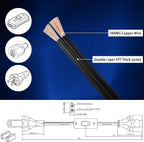 Black Extension Cord with Switch On/Off, 2 Prong Grounded Plug, 6FT Indoor Power Cord, Insulated & Flame Retardant 120V 150W, UL Listed