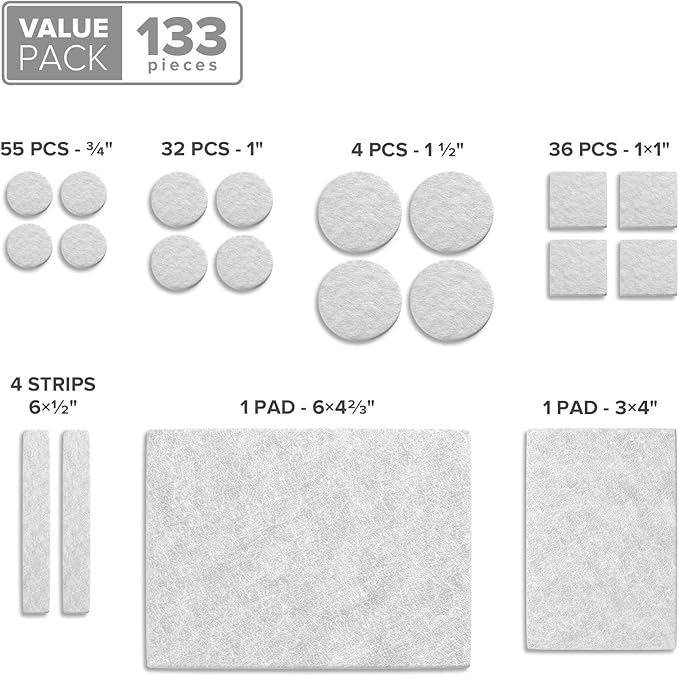 Felt Furniture Pads X-PROTECTOR 133 PCS - Premium Furniture Pads for Hardwood Floors - White Felt Pads for Furniture Feet - The Best Chair Leg Floor Protectors - Protect Your Hard Floors!