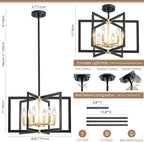Black and Gold Chandelier 6-Light, Dining Room Light Fixture Geometric Metal Modern Chandelier Lighting for Kitchen Island Living Room Entryway, 20 Inch Pendant Lighting Hanging Ceiling Lamp