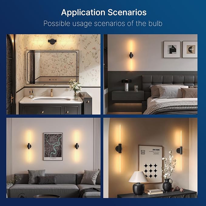 FLSNT Matte Black 2-Light Wall Sconce with Clear T30 Edison LED Bulbs, Dimmable E26 Standing Lamp, 2700K Soft White, 90 CRI, 350LM, Aluminum Alloy Wall Lamp for Living Room, Bedroom, Office