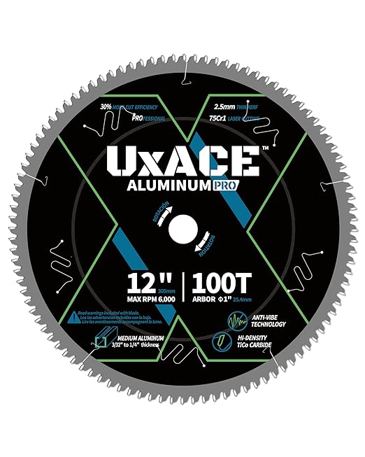 12-Inch 100-Tooth Circular Saw Blade, 1-Inch Arbor, Aluminum, Non-Ferrous Metal Cutting Blade, Carbide Tip, Thin Kerf, for Medium Aluminum, Plastic, Composite