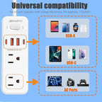 European Travel Plug Adapter, WRXDMC Universal Power Adapter for EU UK DE JP,6 AC Outlets, 4 USB Ports with 5ft Extension Cord, International Power Strip, Compact for Travel, Cruise Ship Must Have