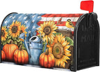 Kawani Fall Mailbox Cover - Autumn Pumpkin Sunflower America Flag Patriotic - Magnetic Standard Size 21x18 Inch Rustic Waterproof Post Box Wrap for Garden Yard Home Decor