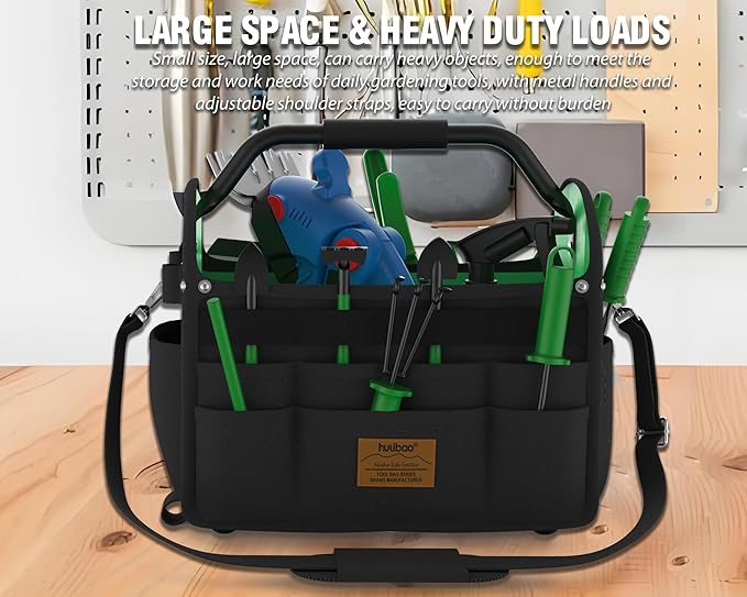 14 Inch Tool Bag, Gardening Tool Bag, Waterproof Fabric,Foldable Metal Handle, Shoulder Strap, Tote Tool Storage Bag, Metal Folding Stool, Relieve Fatigue Gardening Work