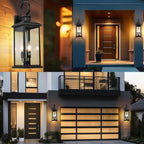 24" Dusk to Dawn Porch Lights Outdoor 3-Light, Black Modern Large Wall Light Fixture Lantern, Waterproof Exterior Lighting Sconce Wall Mount, Outside Lamp for Farmhouse Doorway Patio E12