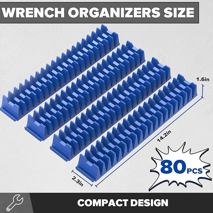 80PCS Modular Wrench Organizer Wrench Holder - Wrench Tool Organizers for Tool Drawer Storage, Wrench Storage Set with Metric & SAE Label, Wrench Rack Tool Gift for Professional Mechanics Men, Blue