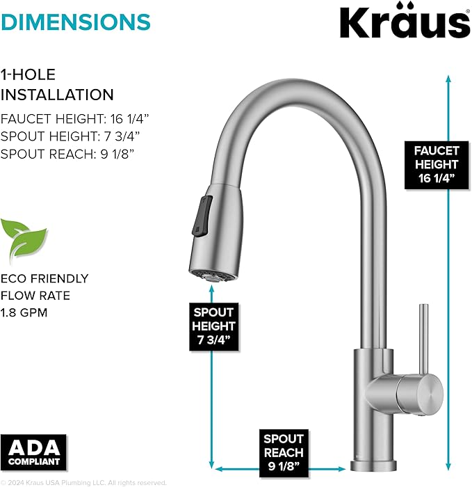 KRAUS Coda 2-Function Single Handle Pull Down Kitchen Faucet in Spot-Free Stainless Steel, KPF-1626SFS