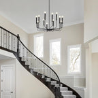 Qamra Modern Farmhouse Black Chandelier for Dining Room, 12-Light Candle Chandelier Light Fixture, Rustic Industrial Hanging Chandeliers Lighting for Living Room, Kitchen, Staircase, Entryway, Foyer