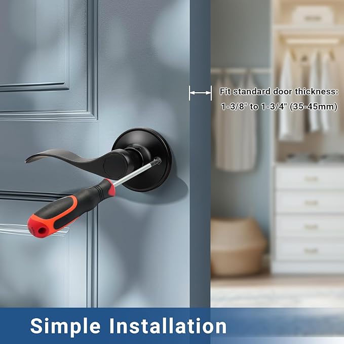 Knobonly 4 Pack Single Side Closet Door Handles, Non-Turning Right and Left Black Dummy Door Handle, Door Handle no Lock, Zinc Alloy