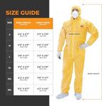 Tiger Tough Chemical Protection Coveralls, Yellow Disposable Hazmat Suit for Men & Women with Hood & Zipper