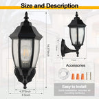 Outdoor Wall Lantern, 14 Inch Porch Light Fixtures with Seed Glass Shades, Waterproof Exterior Wall Lights, Mounted Outside Lighting for House Farmhouse Patio Doorway Garage (E26 Base Max 40W)