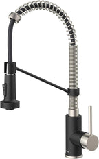 KRAUS Bolden Commercial Style 2-Function Single Handle Pull Down Kitchen Faucet in Stainless Steel/Matte Black, KPF-1610SSMB (Pack of 1)
