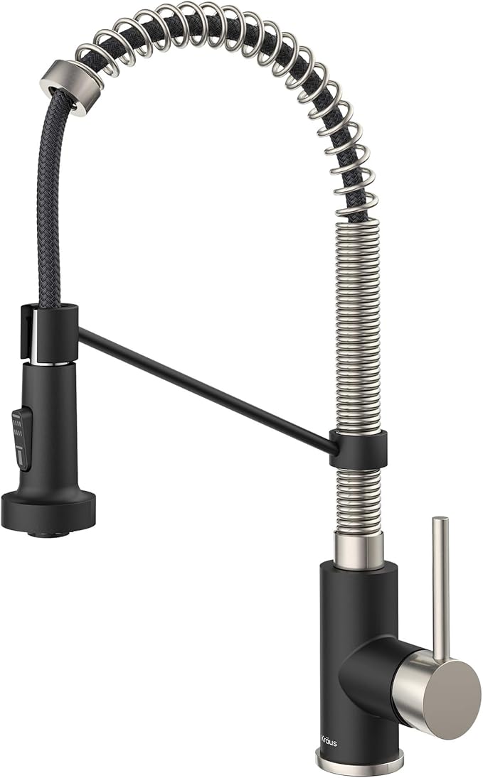 KRAUS Bolden Commercial Style 2-Function Single Handle Pull Down Kitchen Faucet in Stainless Steel/Matte Black, KPF-1610SSMB (Pack of 1)