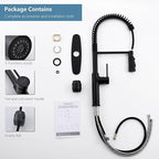 Brass Matte Black Kitchen Faucets, Brass 22 inch Commercial High Arc Single Handle Kitchen Faucets for Pull Down Sprayer Modern Spring with Deck Plate