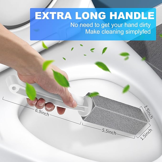 Toilet Bowl Cleaner Pumice Stone- Hard Water Stain Remover, Eliminates Toilet Bowl Rings，Rust &Lime Buildup，Multi-Surface Use for Grills ，Sink，Pool，Bathroom【2Pack】 (Extra Long Handle)
