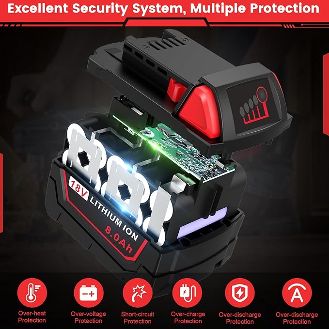 18V 8.0Ah Replace for Milwaukee Mk18 Battery 48-11-1850 48-11-1840 48-11-1852 48-11-1815 Cordless Power Tools Lithium-Ion Battery, 2Pack